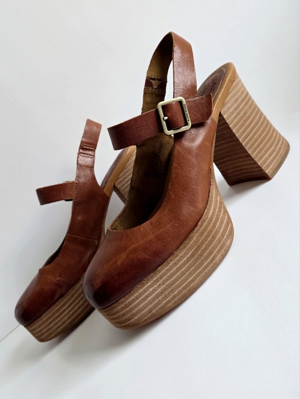 Kork-Ease Vanya Italian Leather Retro 70s Vibe Shoes W/ Stacked Platform & Heel
